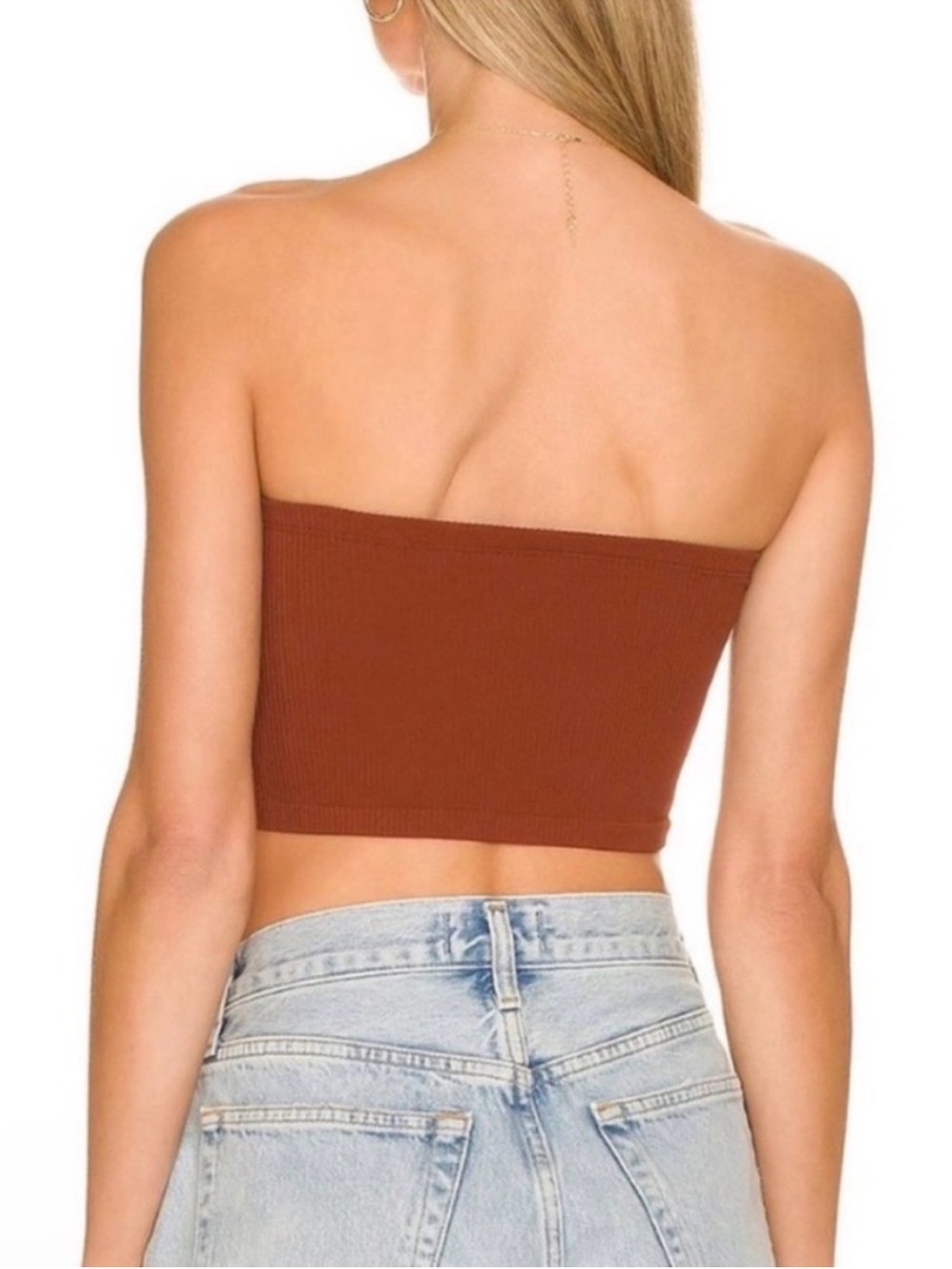Free People x Intimately Amelia Ribbed Cropped Tube Top in Terracotta (XS/S)